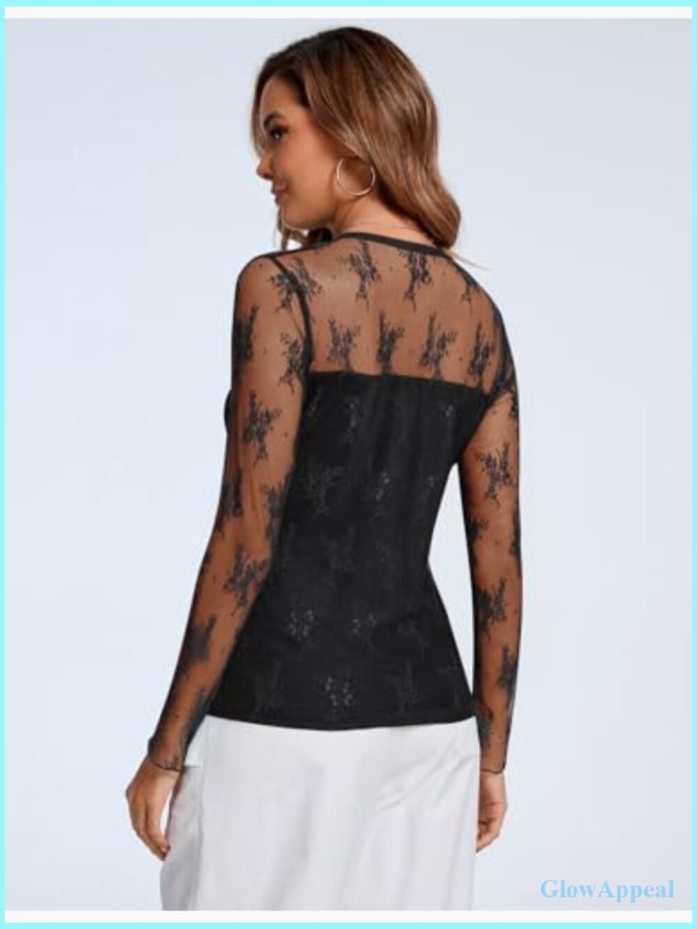 Sheer Mesh Long Sleeve Top Crew Neck Double Layered Tee Shirt Party Club - Picture 2 of 7